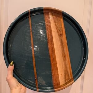 Teal and Wood Serving Tray Decor Tray